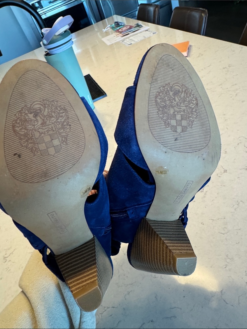 Vince Camuto Navy Suede Cutout Open-Toe Ankle Heels - Picture 5 of 5